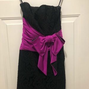 Betsey Johnson strapless black lace dress with bow